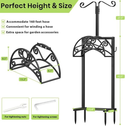 TomCare Garden Hose Holder, 4 Spikes Water Hose Hanger for 160FT Hose - color: Deep Black