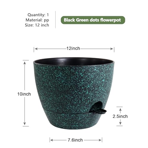 WSMKSZ 12 inch Large Self Watering Pots, Planter, Plant Pots with Mesh Drainage Holes for Indoor Outdoor House Plants and Garden, Plastic Flower Pots with Reservoir, Black with Green Speckles - color: Black With Green Speckles, size: 12inch 1pcs