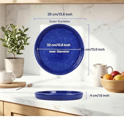 13.8 inch Ceramic Plant Saucer, Blue - color: Blue