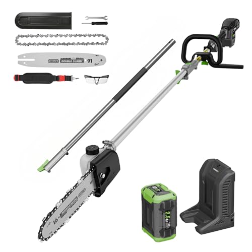 15-FT Cordless Pole Saw 60V Electric Power PoleSaw for Tree Trimming With Pole 10" Cutting Power Max Reach 2.5AH Battery - color: Obsidian Black