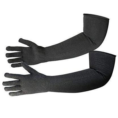 Protective Kevlar Gloves with Sleeves - Level 5 Protection, Heat & Cut Resistant for Welding, Kitchen, Gardening - color: Black-full Finger