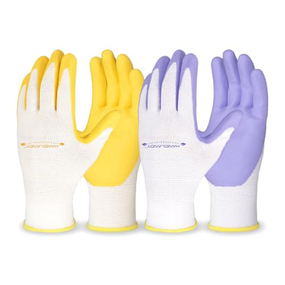 HANDLANDY 2/3/6 Pairs Womens Gardening Gloves, Garden Gloves for Women - color: Yellow & Violet (2 Pairs), size: Medium