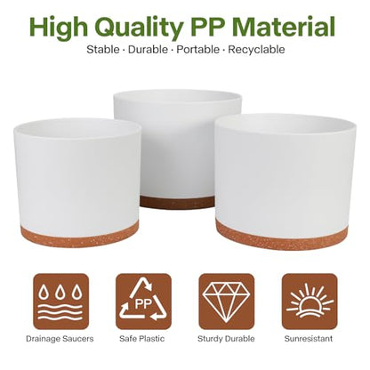 GARDIFE 3 Pack Cylinder Planter Set 10/9/8 Inch White Indoor Plant Pots - color: White-brown
