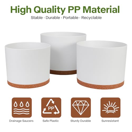 GARDIFE 3 Pack Cylinder Planter Set 10/9/8 Inch White Indoor Plant Pots - color: White-brown