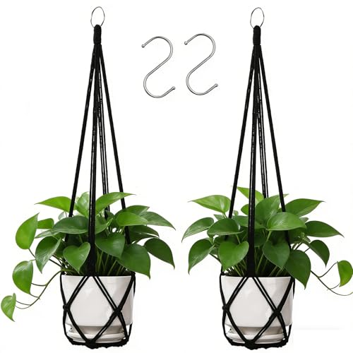 YIBOT Macrame Plant Hanger Indoor 35 Inch Hanging Planter Basket Black 2Pc - color: Black, size: 35+35Inch