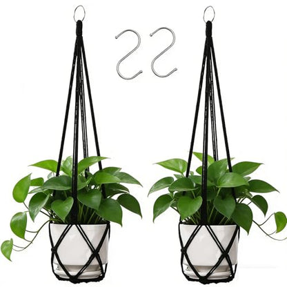 YIBOT Macrame Plant Hanger Indoor 35 Inch Hanging Planter Basket Black 2Pc - color: Black, size: 35+35Inch