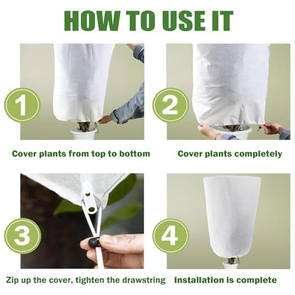 5-Pack Plant Covers Freeze Protection, Drawstring Tree Cover with Zipper, Winter Freeze Plant Protection, Tree Jacket Frost Blanket for Outdoor Plants, 78.7”×94.5” - size: 54"×72"