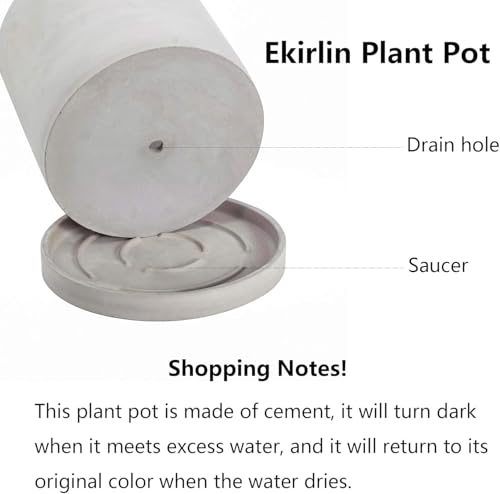 Ekirlin 7 Inch Plant Pot Indoor, Grey Cement Garden Planters with Drain Hole & Saucer Tray, Modern Succulents Containers Flower Pots for Home Decor, Outdoor, Office and Most Plants - size: 6.7 inch