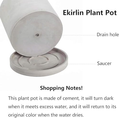 Ekirlin 7 Inch Plant Pot Indoor, Grey Cement Garden Planters with Drain Hole & Saucer Tray, Modern Succulents Containers Flower Pots for Home Decor, Outdoor, Office and Most Plants - size: 6.7 inch