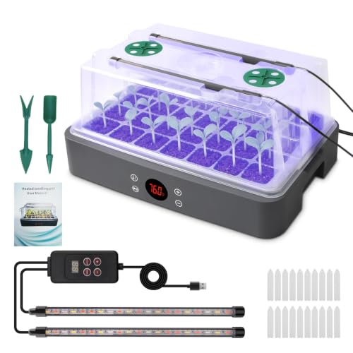 40-Cell Self-Watering Seed Starter Tray with Grow Light, 1-24H Timer, Humidity Dome, Soil pH Meter, Gloves, Seedling Tools, Indoor Kit for Plant Germination, Herbs, Vegetables, Flowers - size: 40-Premium model