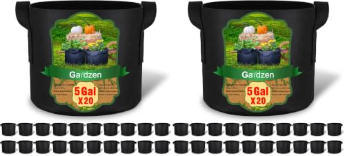 Gardzen 40-Pack 5 Gallon Grow Bags, 300G Thickened Aeration Fabric Pots with Handles, Heavy Duty Plant Bags for Plants for Indoor & Outdoor Use - size: 5 Gallons (Pack of 2)