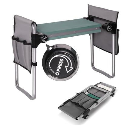 Garden Kneeler and Seat Bench Garden Workseat,Upgraded Smart Folding Gardening Bench Widen EVA Foam Kneeling Pad and Detachable Tool Pouch Portable Gardening Stools for Back Yard Outdoor Fishing