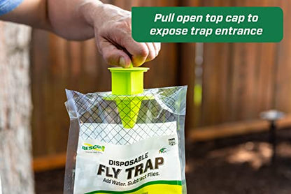 Rescue! Outdoor Disposable Fly Trap – Hanging Fly Catcher with Attractant Bait, Fly Bag for Patio, Yard, Trash & Farm Areas – Easy-to-Use Outdoor Fly Control - 6 Traps