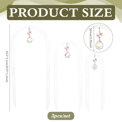 BENECREAT 3 Pack U-Shaped Acrylic Plant Trellis, 3 Size Small Plant Trellis for Potted Plants with Crystal Suncatcher for Home Window Garden, 205~310mm Long