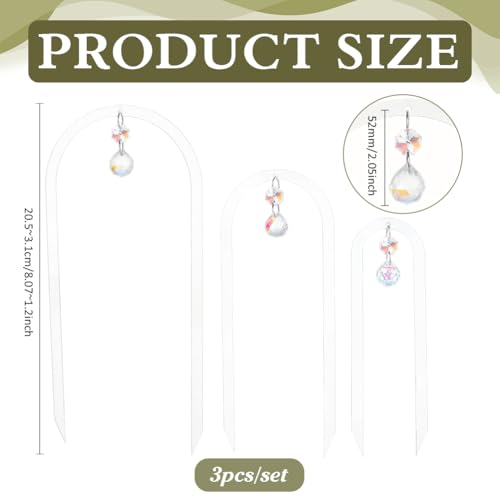 BENECREAT 3 Pack U-Shaped Acrylic Plant Trellis, 3 Size Small Plant Trellis for Potted Plants with Crystal Suncatcher for Home Window Garden, 205~310mm Long