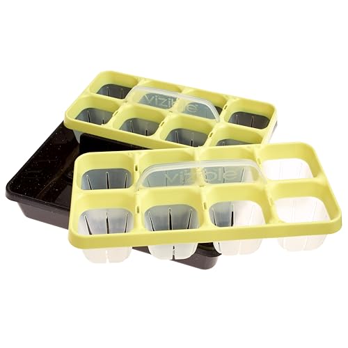 Vizible 16-Cell Seed Starting Tray Caddy | Reuseable Clear Cell Design | Perfect for Vegetables Including Tomatoes and Peppers, Flowers and Herbs (Cosmos Yellow) - color: Cosmos Yellow