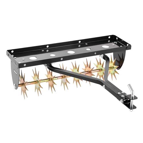 VEVOR Tow Behind Plug Aerator, 32 in Lawn Spike Aerator with Universal Hitch, Heavy Duty & Rust-Resistant, Pull Behind Spike Aerator Tool with Folded Edge Tray, for Farmland & Garden Tractors - style: Spike Aerator (32in)