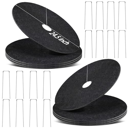 8Pack Non-Woven 24.5 Inch Tree Mulch Rings with 16 Staples Stakes - color: Black 24.5IN