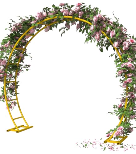 Queension Metal Arch Backdrop Stand 8Ft Wide 7Ft High, Wedding Arch Frame for Wedding Decorations, Balloon Arch Stand with Base for Ceremony, Outdoor Garden Arch Trellis for Climbing Plants, Gold - color: Gold, size: 7FT