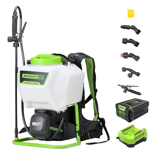 Greenworks 80V Backpack Sprayer 4 Gallon,Battery Powered Backpack Sprayer Kit for Weeding, Spraying, Pest Control, 2Ah Battery and Charger Included, Green, 80V Sprayer Kit (2.0Ah) - size: 80V W/ Battery & Charger