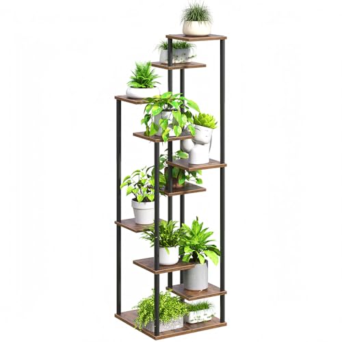 Yzosvki 10 Tier Plant Stand Indoor Tiered Corner Plant Shelf - color: Rustic Brown, size: 10 Tier-Square