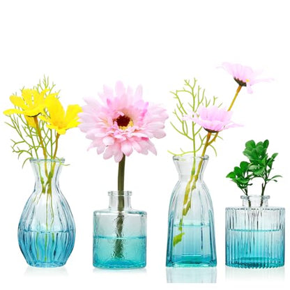 Glass Bud Vases Set of 4, Small Blue Flower Vases for Wedding Centerpieces - color: Blue