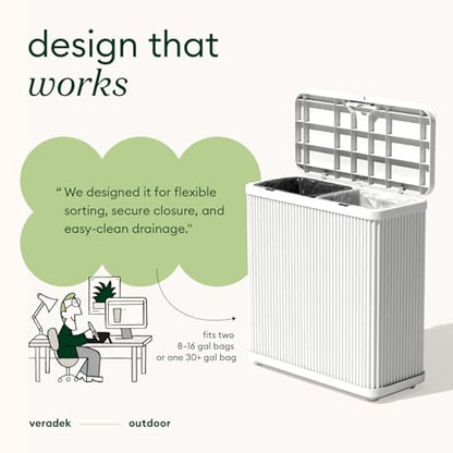 Veradek Tambour Waste Bin - Outdoor Trash Can with Dual Bag System - color: White, size: 25" L x 11.75" W x 26.5" H - 2 Pack