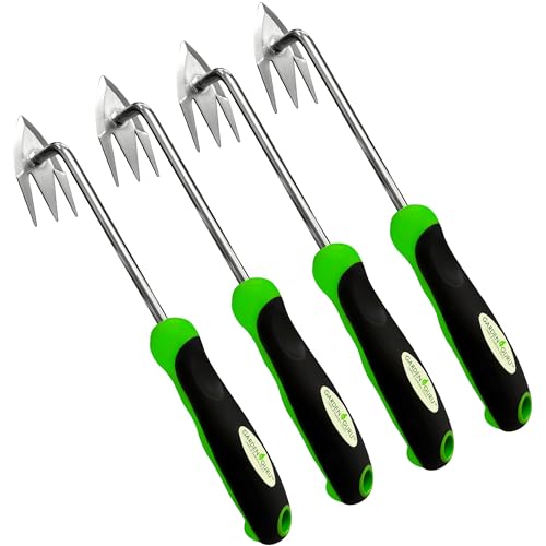 Garden Guru Root Weeder Tool with Ergonomic Handle - Stainless Steel Weed Puller for Planting, Weeding, Flower and Vegetable Care in Lawn Garden Yard | Rust Resistant (4 Pack) - size: 4 Pack, style: Root Weeder
