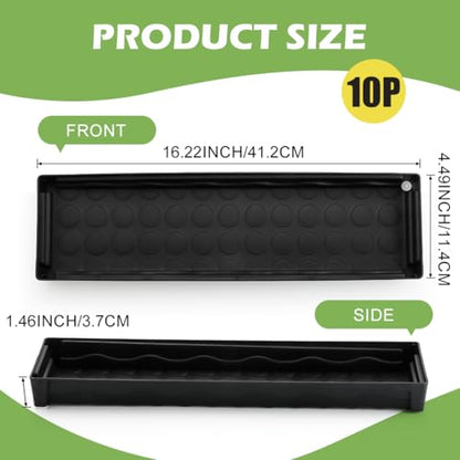 10 Pack Plastic Windowsill Plant Pot Trays (16"x5.5"x1.5"), Rectangular Window Sill Saucer with Removable Drainage Hole, Thick Plant Saucer Tray for 4 inch (10CM) Flower Seedling Pots (Black) - size: Trays (16"x5.5"x1.5") for 4 Inch Pots-10 Pack