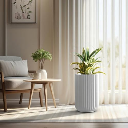Kante Large Round Column White Concrete Planter 21.7" Tall, Outdoor - color: White, size: 14"w x 21.7" h