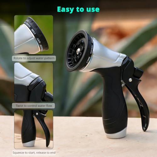 QUOBAS Metal Garden Hose Nozzle, Heavy Duty Water Hose Sprayer, Leak Proof - color: Black