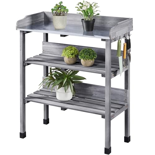 Yaheetech Potting Bench Outdoor Console Table w/3-Tier Storage,Gray - color: Gray