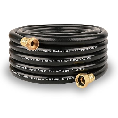25FT PVC Hybrid Garden Hose, 5/8 in Black Hose, Brass Fittings - size: 25FT ( Male - Female )