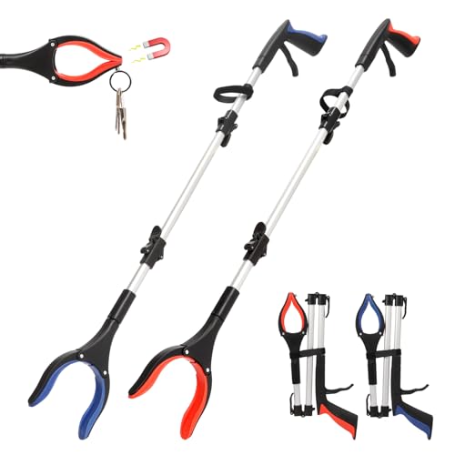 2-Pack Grabber Reacher Tool, 36" Foldable Trash Picker Upper - color: Orange+blue, size: 36"