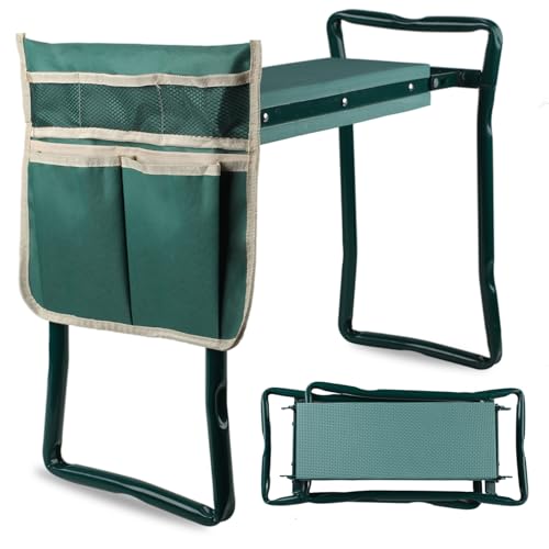 Garden Kneeler and Seat, Foldable Kneeling Stool with Tool Bag Pouch EVA Foam Pad Outdoor Practical Garden Tools for Kneeling and Sitting Sturdy and Lightweight,Green