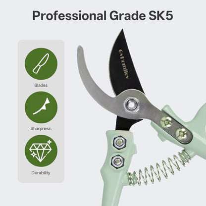 Q-Shaped Lightweight Gardening Pruning Shears for Plant & Tree Trimming - color: Green