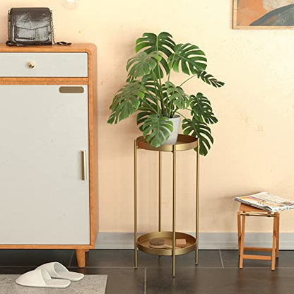 2 Tier Plant Stand Indoor Outdoor - 10.5in Width 24in Tall Flower Pot Rack - color: Gold