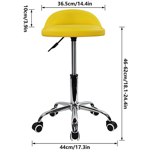 KKTONER PU Leather Round Rolling Stool with Back Rest Height Adjustable Swivel Drafting Work SPA Task Chair with Wheels (Yellow) - color: Yellow