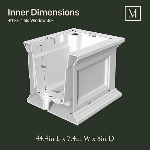 Mayne Fairfield 4ft Window Box - White - Durable Self Watering Resin Planter with Wall Mount Brackets, Plastic (5823-W) - color: White, size: 48in