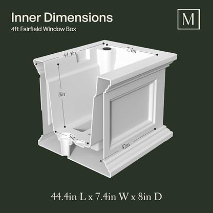 Mayne Fairfield 4ft Window Box - White - Durable Self Watering Resin Planter with Wall Mount Brackets, Plastic (5823-W) - color: White, size: 48in