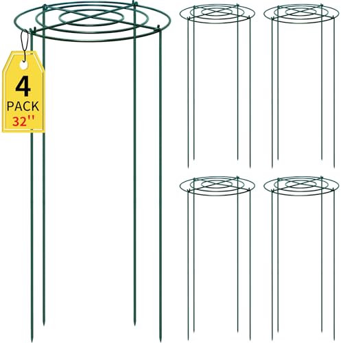 4pack Peony Cages and Supports, 14 x 32 Inch Four Legs Peony Cage, Heavy-Duty Peonies Support Cages, Peony Ring for Roses, Hydrangeas, Sage, Peonies, Cucumbers, Tomato - size: 14"x32"-4pack