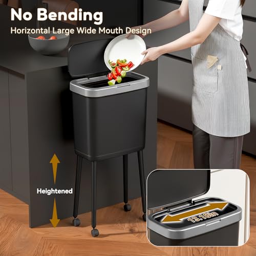 Procade Kitchen Garbage Can with Legs and Wheels,Narrow Rolling Trash Can - color: Black