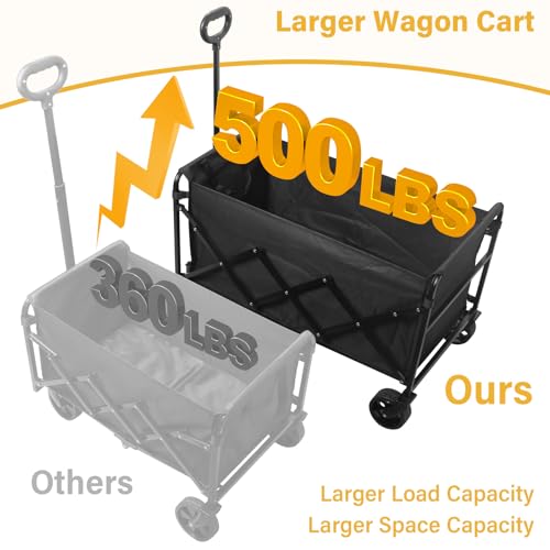 Collapsible Wagons Carts Foldable Heavy Duty, 500LBS Collapsible Wagon Cart - color: Dark Black