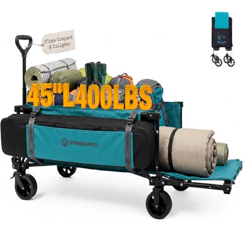 FUNDANGO Extra Long Collapsible Wagon with Tailgate and All-Terrain Wheels - color: Teal