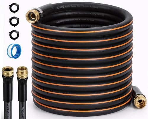 GOCHIFIX Garden Hose, 25ft 5/8" Heavy Duty Rubber Water Hose, 550 PSI Burst, 360° Anti-Kink Swivel Connectors, All-Weather Flexible, Leakproof 3/4" Brass Male to Female Fittings - size: 25ft