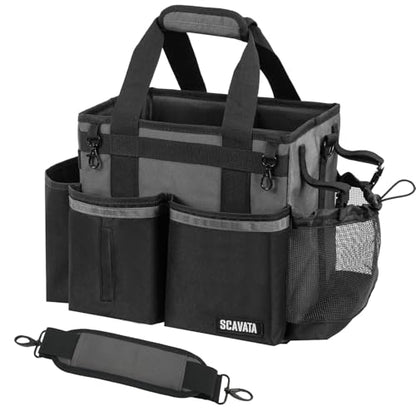 SCAVATA Compact Wearable Cleaning Caddy with Handle & Shoulder Straps - color: DarkGrey