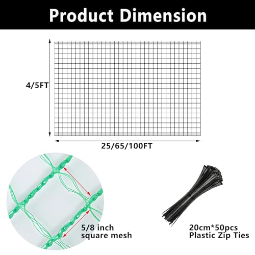 POYEE Deer Fence Netting 5x100ft Plastic Mesh Netting for Garden Protection - color: Green, size: 5x100ft