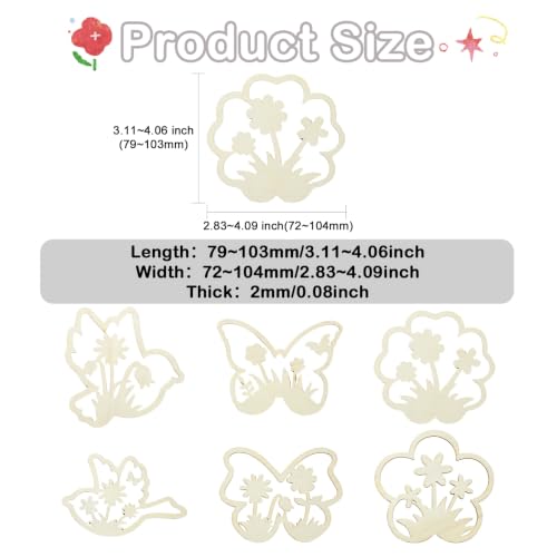 Ipotkitt 24pcs Unfinished Flower & Butterfly Shaped Wood Cutouts for Painting Crafts, Animal Floral Wooden Hanging Ornaments for DIY Home Garden Decor, with Jute Twine - color: Natural Wood Color Flower_24pcs