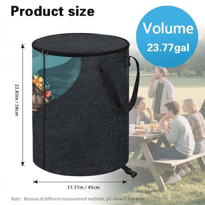 BIGCARJOB Flower Turtle Outdoor Trash Can Storage Collapsible Pop-up Recycle Trash Can 22.83x17.71 Waterproof Garbage Bin Bag with Lid and Clip - color: Flower Turtle Print