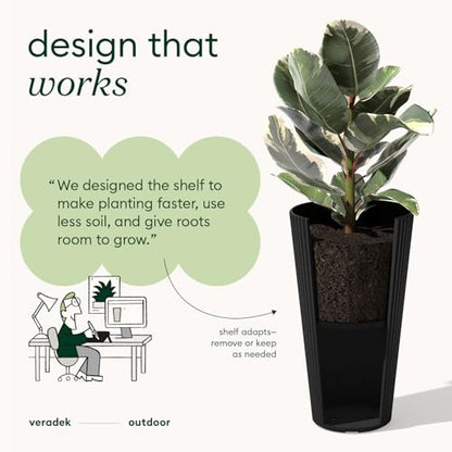 Veradek Demi Series Tall Planter - Tall Tapered Outdoor Planter with Shelf - color: Black, style: Narrow Groove -2 Pack